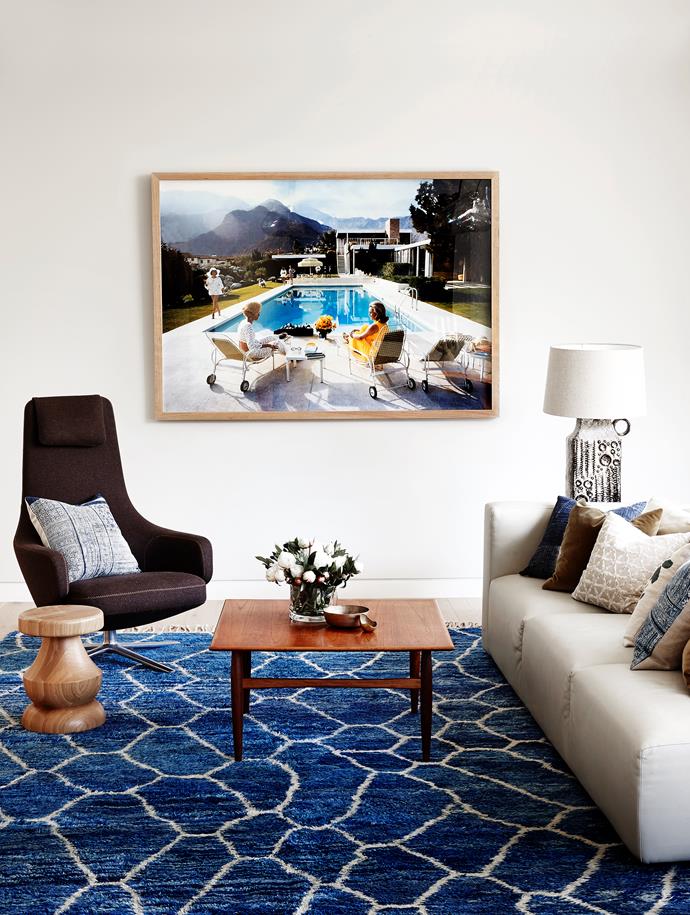 A handwoven rug anchors the space in this tidy living room. Take a closer look at this [beach house with a luxury twist](http://www.homestolove.com.au/contemporary-beach-house-with-a-luxury-twist-3612/?utm_campaign=supplier/|target="_blank"). *Photo: Will Horner*