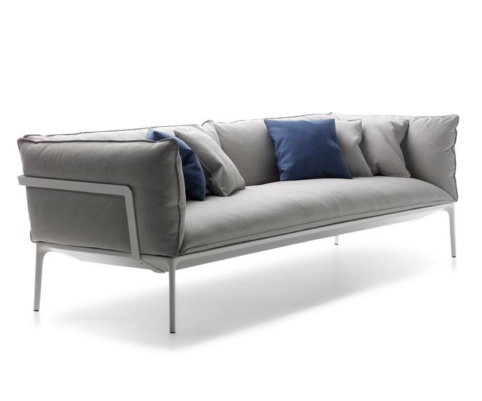 MDF Italia’s ‘Yale’ sofa, $12,590 from [Hub Furniture](http://hubfurniture.com.au/|target="_blank"), features generous down-filled seat cushions that are supported by a simple steel profile frame.