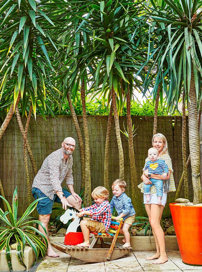 David, Archie, Monty, Daisy and Kirsty love the tropical style of their garden, especially the privacy provided by the screening trees.