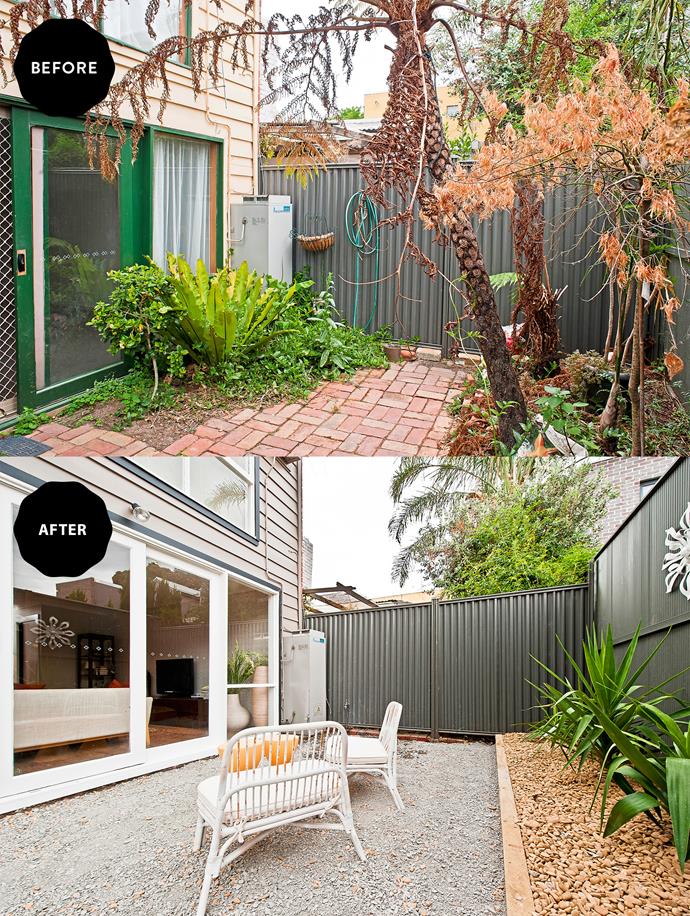 Simple pine sleepers and minimal plantings were all that was required to transform the small, congested yard into a smart and sophisticated garden.