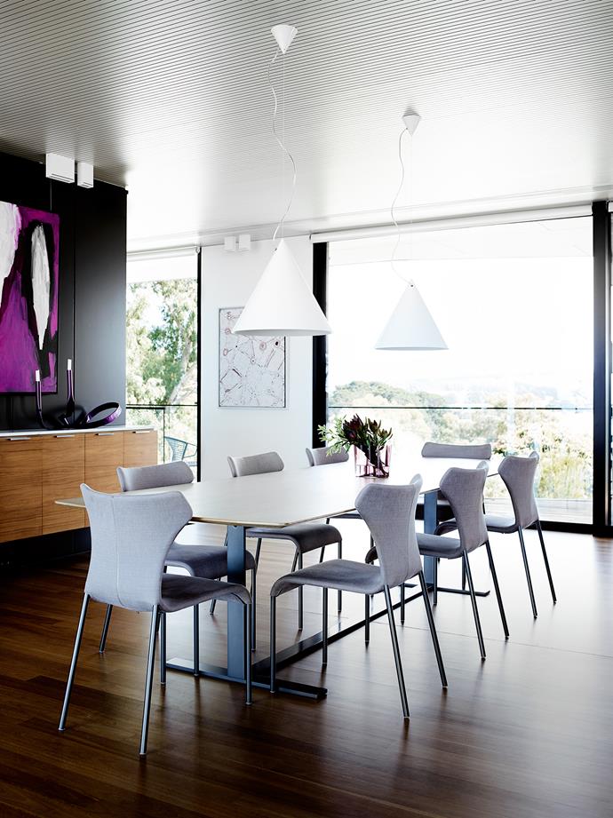 B&B Italia ‘Papilio’ chairs and ‘Eileen’ table from [Space](http://www.spacefurniture.com.au/) in the dining area under Flos ‘Diabolo’ suspension lights.