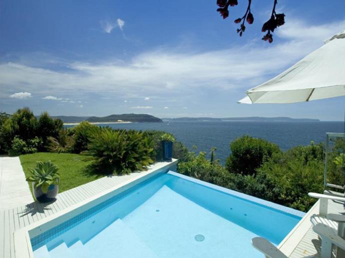 The freshwater lap pool looks out over the bush surroundings and the Pacific Ocean. Photo: [Realestate.com.au](https://www.realestate.com.au/sold/property-house-nsw-palm+beach-106332574).