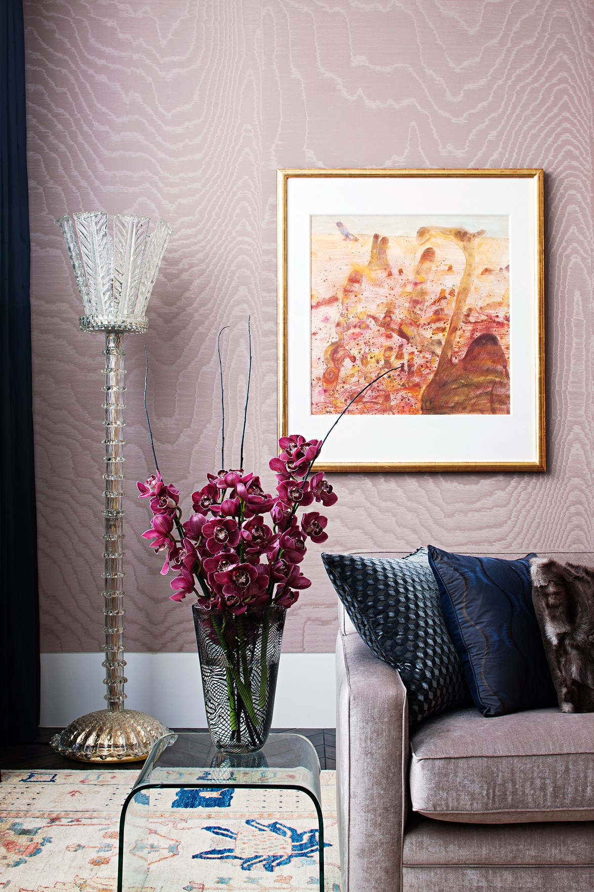 Dubbed 'Millennial pink,' the colour-of-the-moment is re-imagined in this gorgeously textured moiré wallpaper in this  [luxurious Melbourne penthouse](http://www.homestolove.com.au/melbourne-penthouse-reminiscent-of-beautiful-old-hotel-4622). *Photo: Shannon McGrath / Belle*