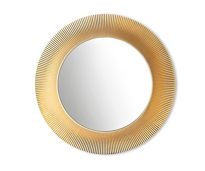 When lit, the pleated metalic frame surrounding the ‘All Saints’ mirror creates a suffused play of refractions, $1500, [Space](http://www.spacefurniture.com.au/|target="_blank"|rel="nofollow").