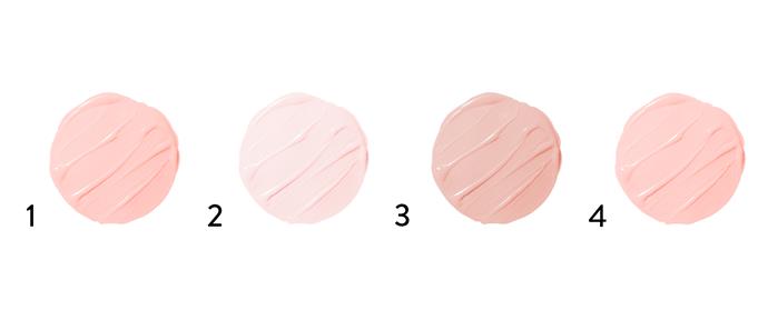 1. Taubmans "Pink Sea Shell". 2. Haymes Paints "Face Powder". 3. Porter's Paints "Peony". 4. Dulux "Angel's Face".