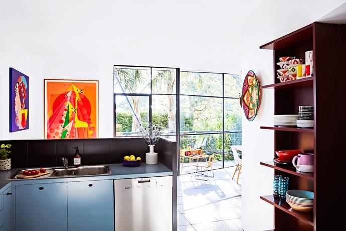The kitchen is the result of the 1980s renovation of the home and is inspired by the kitsch cubist era.