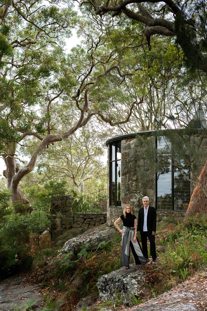 Caroline Casey and Rob Brown at their latest renovation project, a sprawling 1960s home in Sydney’s Avalon known as ‘The Castle’. *Photo: Nicholas Watt*