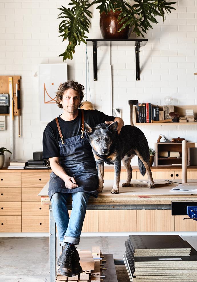 Blue Heeler Roscoe spends his days at work with Nick in his Brunswick East studio. “That was another reason I wanted to start my own business. I just want to be able to go to work in my jeans and a T-shirt and take my dog with me,” he says.