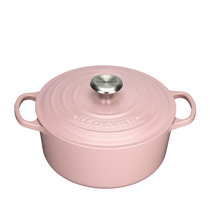 Signature round casserole, $319, [Le Creuset](https://www.lecreuset.com.au/signature-cast-iron-round-casserole-16cm-chiffon-pink).