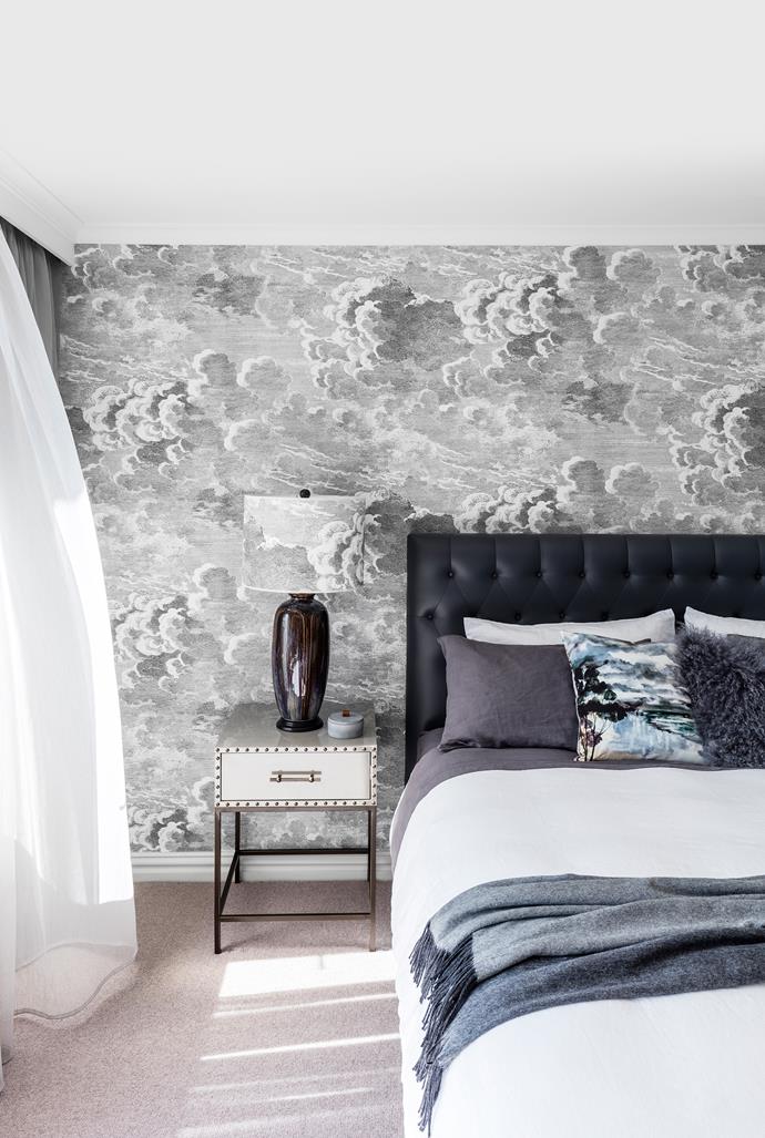 **Dream State by [Ioanna Lennox Interiors](https://www.ioannalennox.com/|target="_blank"|rel="nofollow")** In a delicate play-off between classic and contemporary, stormy and serene, this Sydney bedroom takes its cue from the harbour on a cloudy day. The wallpaper is a literal depiction of the theme, while deep blue accents are a more understated reference; the mood shifts subtly with the flick of a light switch. Billowing sail-like sheer curtains introduce movement and whimsy, while the dark bedhead offers a sophisticated anchor point for the scheme. “The bed is stately and has a solid, wonderful presence against the wispy, ephemeral nature of the clouds,” says interior designer Ioanna Lennox. *Photography: Felix Forest*