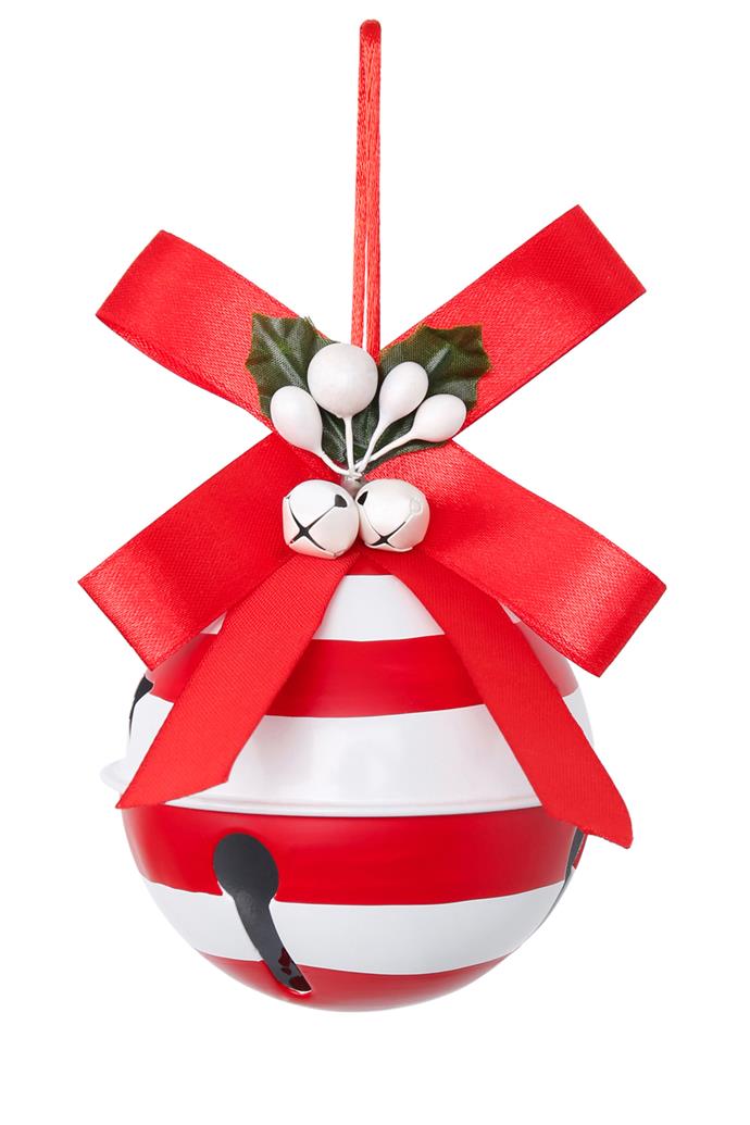 Vue Jingle Bells Metal Bell with Bow, $12.99, [Myer](https://www.myer.com.au/shop/mystore/santas-workshop/jingle-bells-metal-bell-with-bow---red-and-white-527708350)