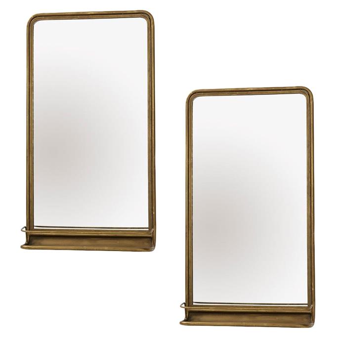 Kingston mirror with bronze frame and shelf (53x97cm), $449/set of two, [Zanui](https://www.zanui.com.au/Kingston-Mirror-with-Shelf-Bronze-Set-of-2-126777.html|target="_blank"|rel="nofollow")