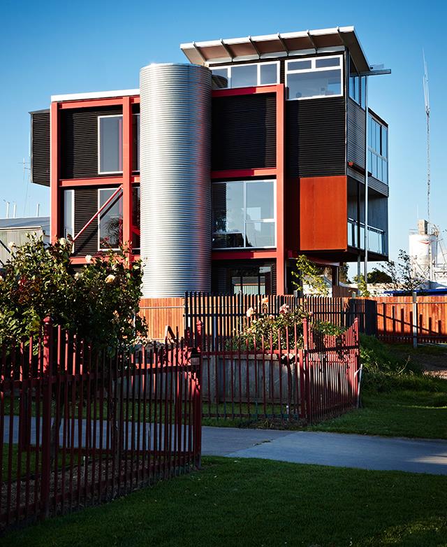 "Being in the industrial district gives you a much better chance of putting a bit of flair into an architectural building," [Bernie said of his new home](https://www.completehome.com.au/new-homes/grand-designs-australia-paynesville-industrial-house.html|target="_blank"). "If you build a house in a suburb, you have to conform."
