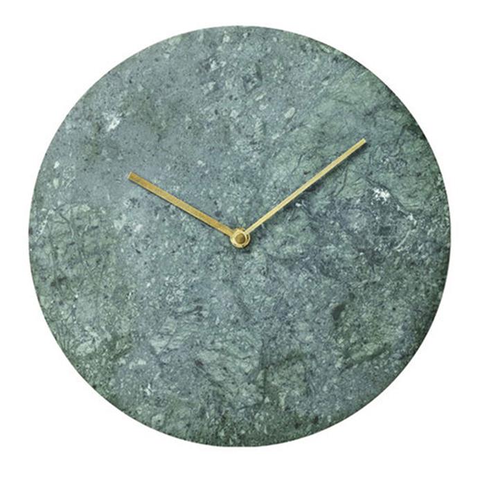 Marble Wall Clock, $348, at [Finnish Design Shop](https://www.finnishdesignshop.com/decoration-clocks-marble-wall-clock-green-p-8106.html?region=au&gclid=EAIaIQobChMIlZy22Iyx2QIVkAYqCh0gtw7xEAQYAiABEgIGnfD_BwE|target="_blank"|rel="nofollow").