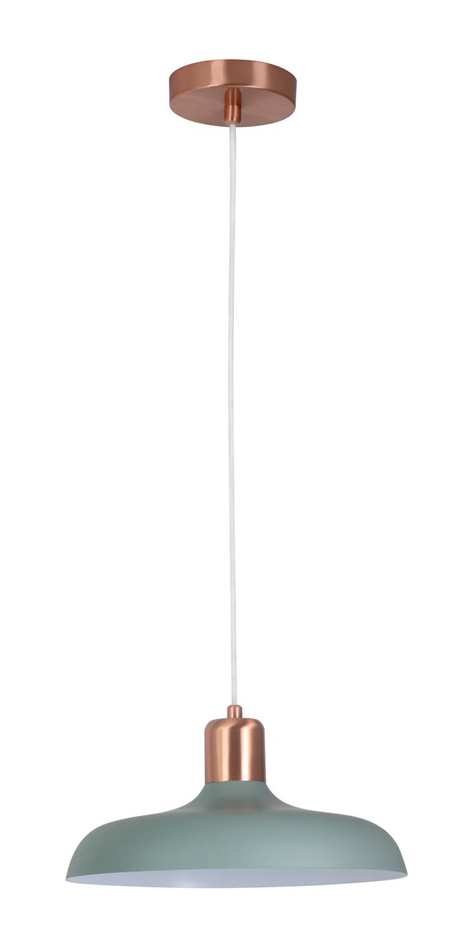 Croft 1 pendant light in Brushed Copper/Mint, $189, from [Beacon Lighting](https://www.beaconlighting.com.au/|target="_blank"|rel="nofollow").