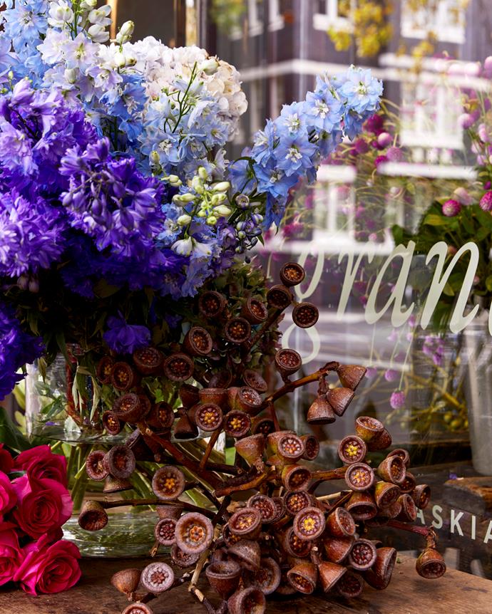 Saskia often incorporates distinctly Australian elements, like gumnuts, into her floral arrangements.
