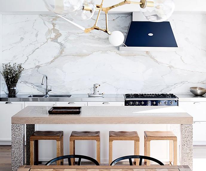 White kitchen with marble splashback
