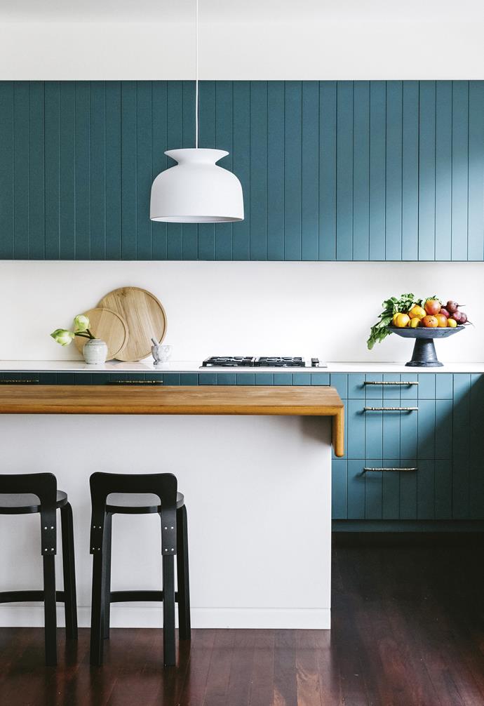**Straight up** Consider coloured cabinetry to add depth to your kitchen. This is a handpainted finish in Dulux Coriole, so it's easy to update it when you're craving a new look. *Design: [Arent & Pyke](http://arentpyke.com/|target="_blank"|rel="nofollow") | Photography: Felix Forest*.