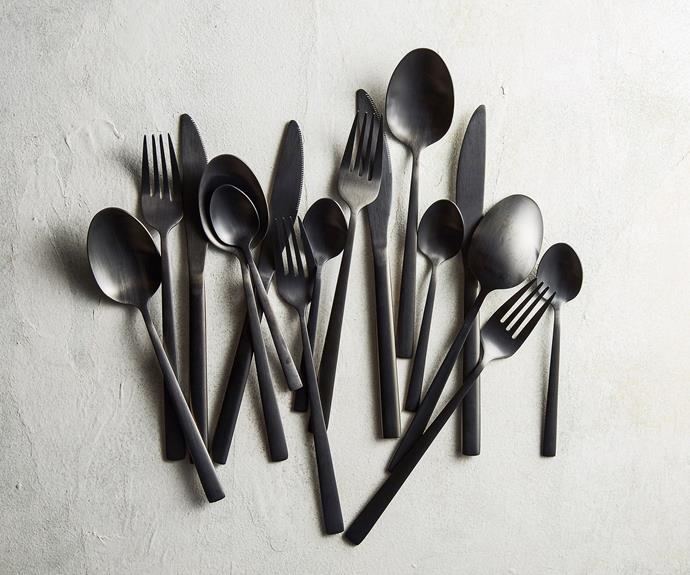 16 piece matte black cutlery set, $25, [Target](https://www.target.com.au/|target="_blank"|rel="nofollow").