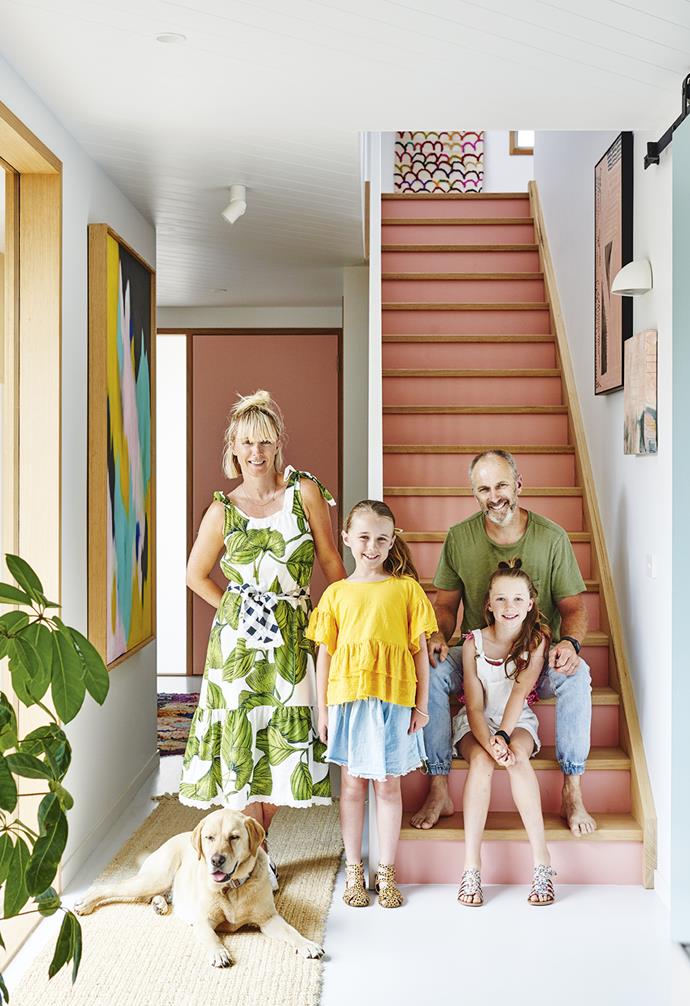 **Hallway** Emma, Simon, Leni, Ginger and Frankie love their new home. Artwork: (top of stairs) Wall hanging by [Kip&CO](https://kipandco.com.au/|target="_blank"|rel="nofollow"). *Styling: Emma O'Meara | Photography: Nikole Ramsay*.