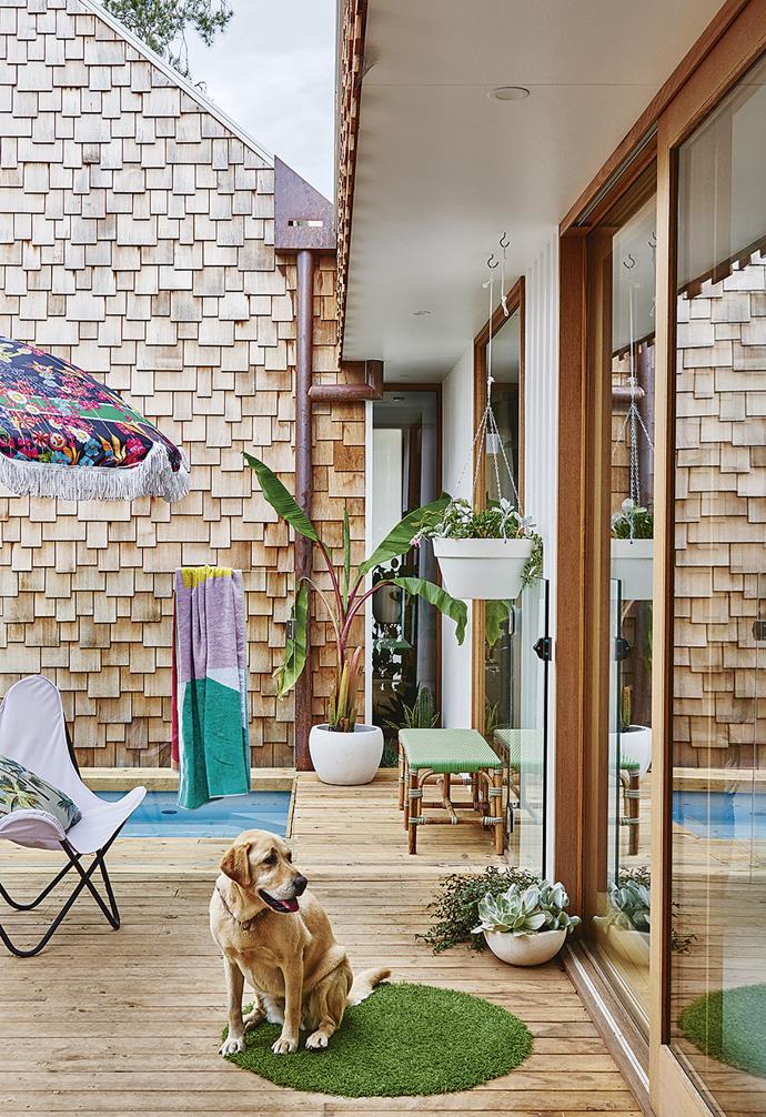 **Deck** "The plunge pool is the icing on the cake," says Emma. "The girls love it." Umbrella, [Basil Bangs](https://basilbangs.com/au/|target="_blank"|rel="nofollow"). Towel, [Dahla](https://www.dahla.com.au/|target="_blank"|rel="nofollow"). Bench seat, [Rigby's Homewares](https://rigbys.com.au/|target="_blank"|rel="nofollow"). *Styling: Emma O'Meara | Photography: Nikole Ramsay*.