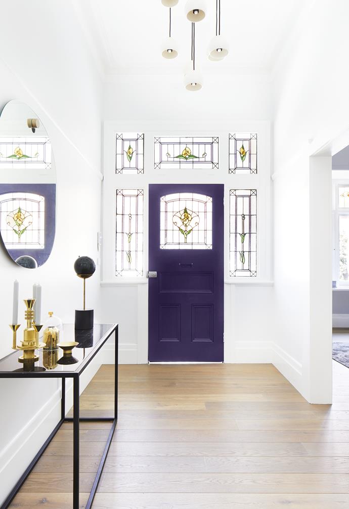**Entry** "I do like a bit of wow factor," says Josie, "so I went for a vibrant purple door in Eccentric Purple by Dulux." Console, [Globewest](https://www.globewest.com.au/|target="_blank"|rel="nofollow"). Lamp, [Douglas and Bec](http://www.douglasandbec.com/|target="_blank"|rel="nofollow"). Mirror, [Cafe Culture + Insitu](https://cafecultureinsitu.com.au/|target="_blank"|rel="nofollow").