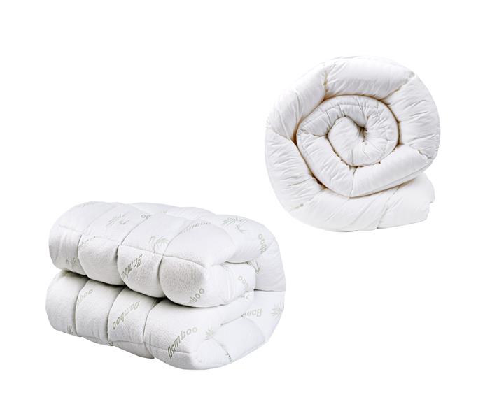 **Mattress toppers** (left to right) Dreamaker bamboo-covered polyester ball fibre mattress topper, $219.95/queen, [Temple & Webster](https://www.templeandwebster.com.au/|target="_blank"|rel="nofollow"). Home polyester ball fibre mattress topper, $49/queen, [Kmart](https://www.kmart.com.au/|target="_blank"|rel="nofollow").