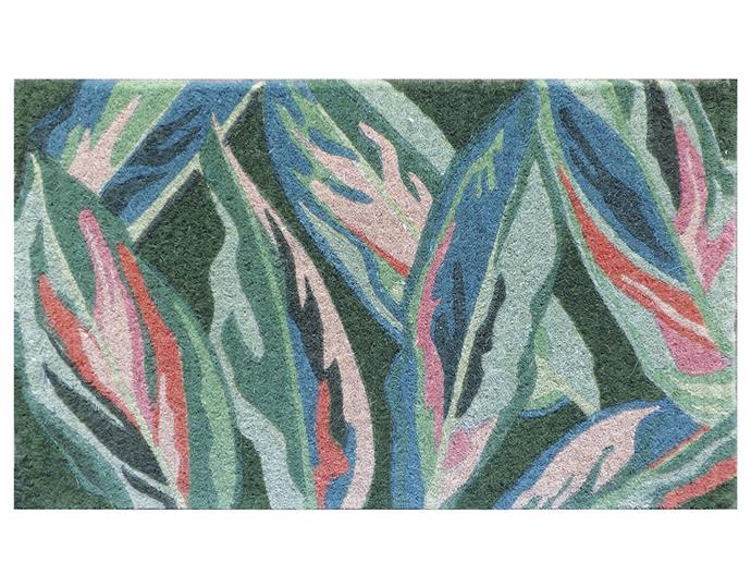 **Put your foot down** Go beyond boring beige rectangles with wow-factor in the form of Doormat Designs' 'Bright Leaves' tropical doormat, $82.50, [French Knot](https://www.frenchknot.com.au/|target="_blank"|rel="nofollow").