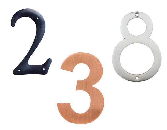 **Heavy metal** Set off greenery with an industrial edge, courtesy of hardwearing and practical metal numbers. 'Society Number 2' steel number, $8, [The Society Inc.](https://thesocietyinc.com.au/|target="_blank"). '3' copper number, from $45, [Robert Plumb](https://robertplumb.com.au/|target="_blank"|rel="nofollow"). '8' chrome house number, $4.98, [Schots Home Emporium](https://www.schots.com.au/|target="_blank").
