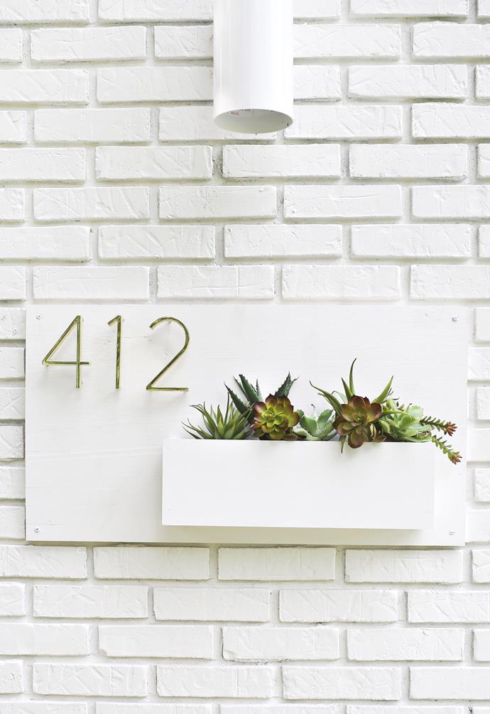 **Green start** We're in love with this clever DIY planter/house number by the talented Elsie and Emma at lifestyle blog [A Beautiful Mess](https://abeautifulmess.com/|target="_blank"). Learn how to make it at [A Beautiful Mess](https://abeautifulmess.com/2016/09/modern-house-number-planter.html|target="_blank"). *Image courtesy of [A Beautiful Mess](https://abeautifulmess.com/|target="_blank").