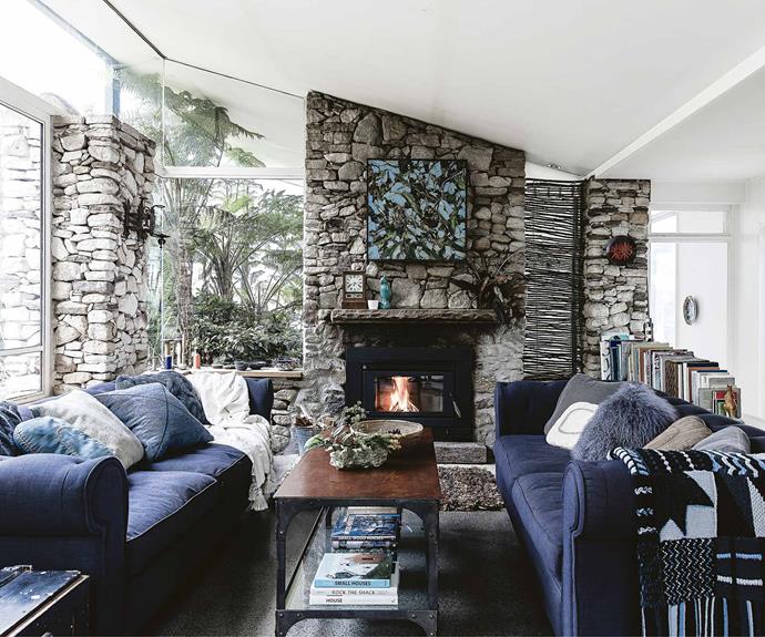 The stone fireplace adds to the home's warm and inviting appeal.