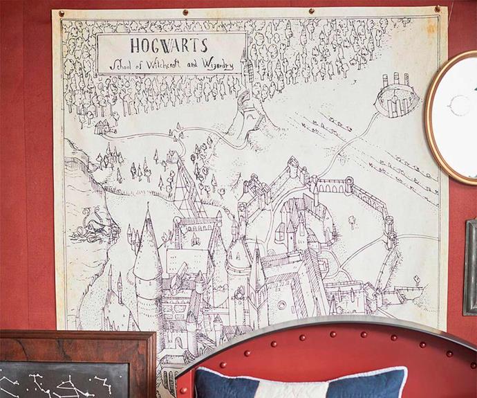 Harry Potter™ Hogwarts™ Map Canvas Art, $169.00, [Pottery Barn Kids](http://www.potterybarnkids.com.au/|target="_blank"|rel="nofollow").  *Images © ™ Warner Bros Entertainment Inc.*