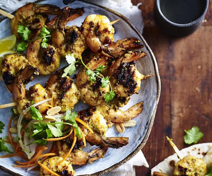 [Chilli prawn skewers with koshumbir](https://www.womensweeklyfood.com.au/recipes/chilli-prawn-skewers-with-koshumbir-12778|target="_blank"): because what can be better than prawns? More prawns! These delicious Indian-spiced skewers are the perfect finger food to keep guests happy before the main event.