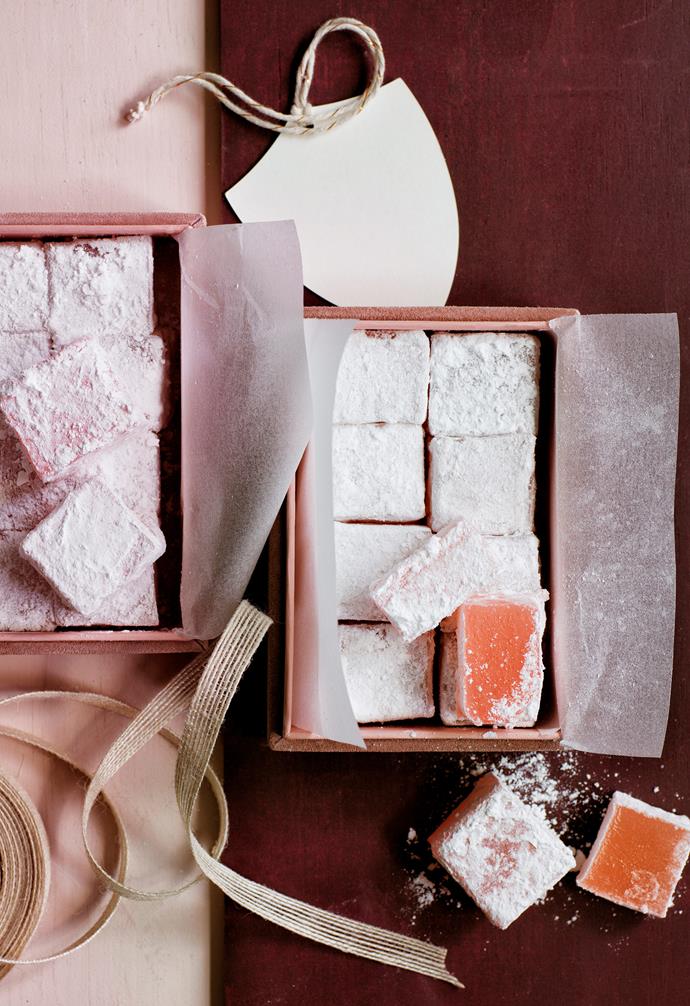 **Turkish delight** Go straight for the sweet tooth with this thoughtful gift – rosy cubes of Turkish Delight are dusted with sugar and packed into a pink suede box from H&M Home, lined with paper and tied with an elegant ribbon. **Get the look** *Pink suede box, $24.99, H&M Home. Natural ribbon, [Vandoros](https://www.vandoros.com.au/|target="_blank"|rel="nofollow").*