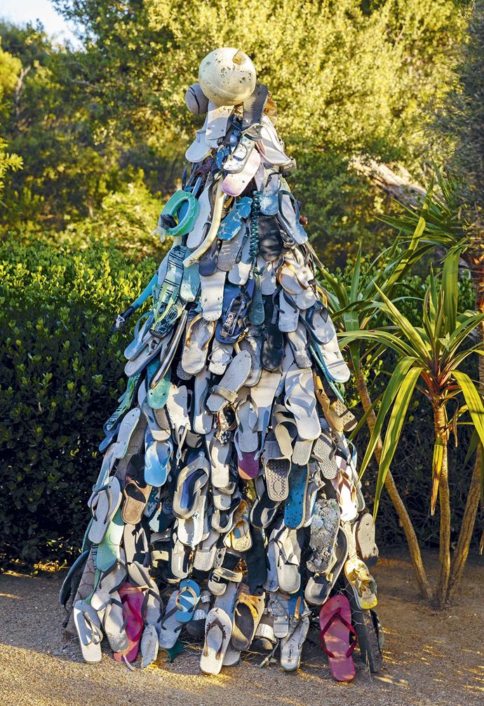 **'Tis the season** The 'Thong Tree' is made from flip-flops Fiona has found washed up on the beach over the years.