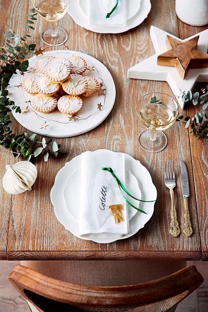 Keep it simple with classic white crockery and elegant glassware. Photo: Chris Warnes
