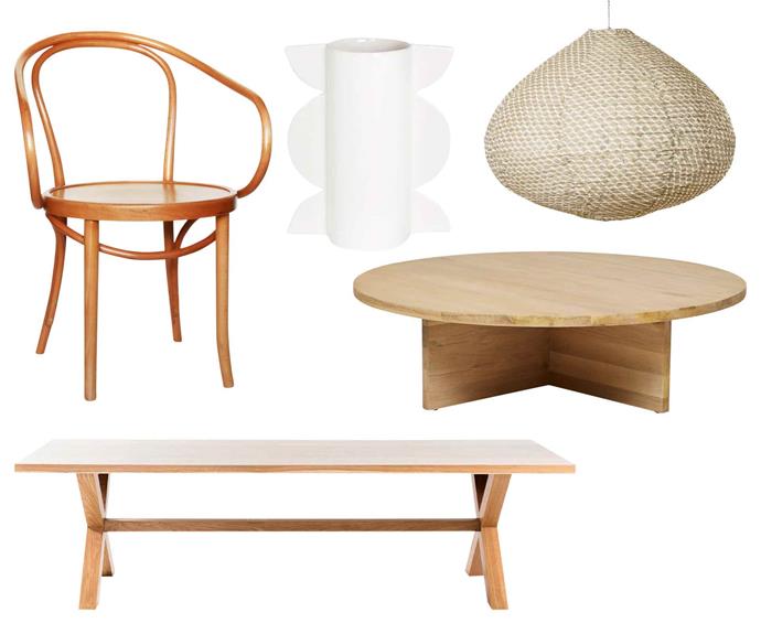 **Quality of life** Wood's natural beauty and a few design classics successfully crown any interior. **Get the look** (clockwise left to right) 'B9 Le Corbusier' armchair, $370, [Thonet](http://www.thonet.com.au/|target="_blank"|rel="nofollow"). 'Lunar' vase by Sarah Ellison, $379, [Life Interiors](https://www.lifeinteriors.com.au/|target="_blank"|rel="nofollow"). Paris Au Mois D'août pendant light, $355, [Hub Furniture](http://www.hubfurniture.com.au/|target="_blank"|rel="nofollow"). 'Aiden' coffee table, $1835, [GlobeWest](https://www.globewest.com.au/|target="_blank"|rel="nofollow"). 'X Table' dining table, from $4150, [The Wood Room](https://thewoodroom.com.au/|target="_blank"|rel="nofollow").