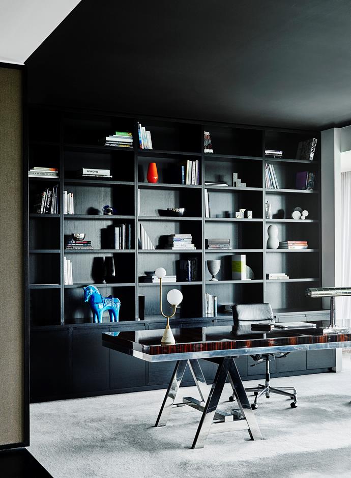 Designer Kimberley-jade Bawden endowed this sleek and moody study space with a sophisticated and elegant aesthetic.