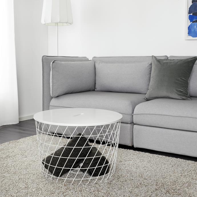 **Living room:** The KVISTBRO storage table doubles as a coffee table and storage solution that takes up minimal space. You can store things like throws, newspapers and cushions in the basket, while a handle in the table top makes it easy to open. [KVISTBRO storage table, $49](https://fave.co/2AVn646|target="_blank")