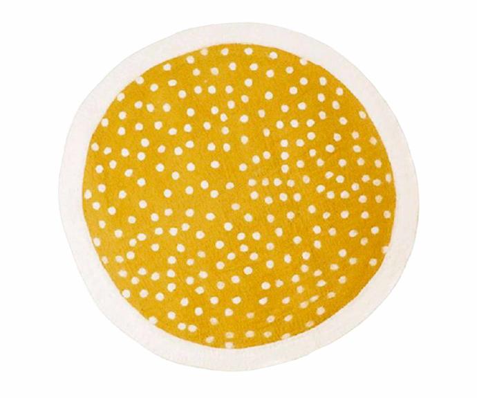 Muskhane 'Paddy' rug in Pollen, $290/120cm diameter, [Designstuff](https://www.designstuff.com.au/|target="_blank"|Rel="nofollow").