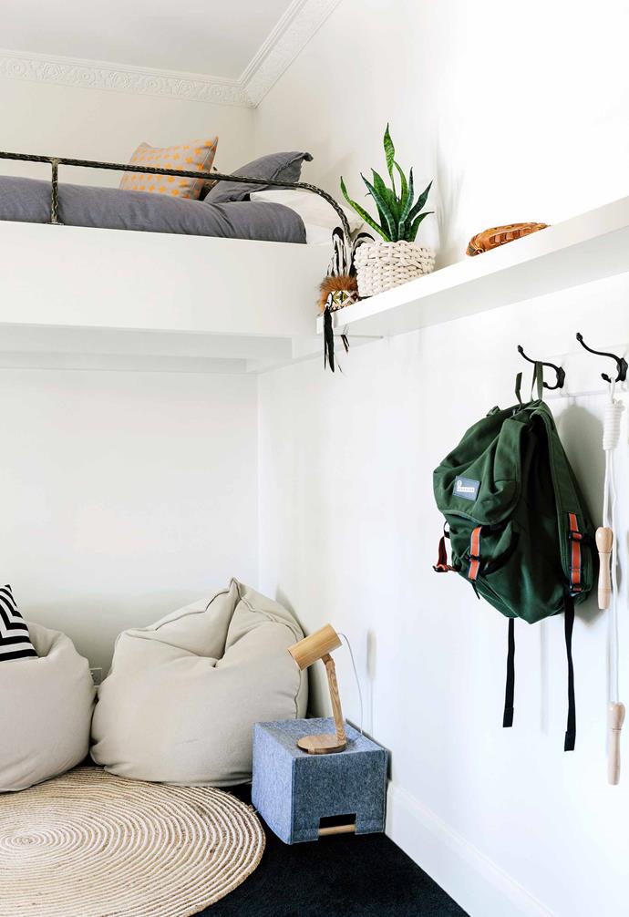 **Kids' bedroom** Custom loft beds by [MLS Built](http://mlsbuilt.com.au/|target="_blank"|rel="nofollow") make the most of this space, while beanbags by [Mark Tuckey](https://www.marktuckey.com.au/|target="_blank"|rel="nofollow") turn the area below into a snug den. The black engineered wood flooring is by [Woodcut](https://woodcut.com.au/|target="_blank"|rel="nofollow").