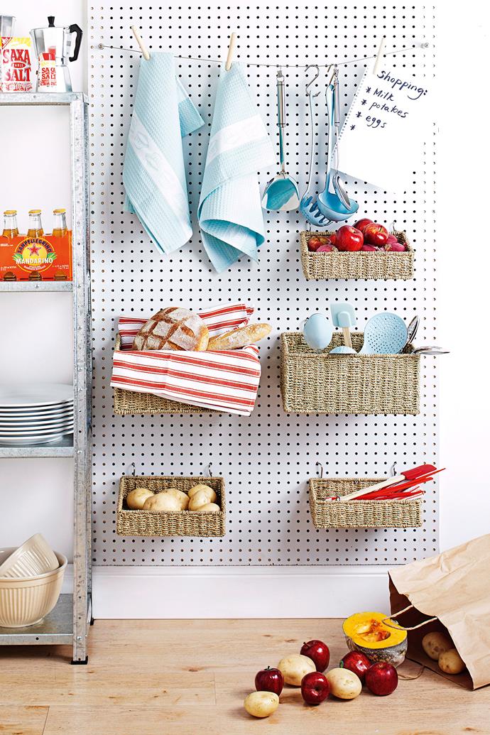 A pegboard is a great way to maximise vertical space in your kitchen. *Photo: John Paul Urizar / bauersyndication.com.au*