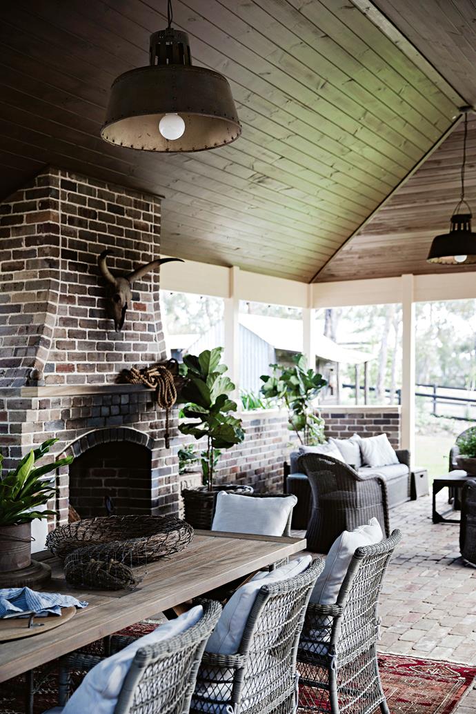 The fireplace in the outdoor room is made from recycled bricks found in a Lakemba demolition yard.