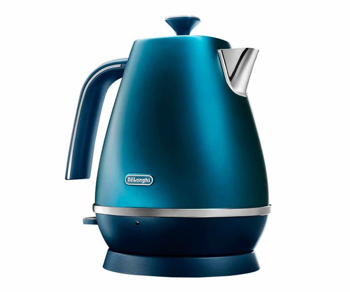 DeLonghi 'Distinta Flair' electric kettle in Prestige Blue, $169, [Appliances Online](https://www.appliancesonline.com.au/|target="_blank"|rel="nofollow").