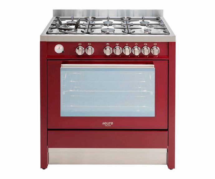 Euro Appliances freestanding dual fuel oven/stove in Red, $3239, [Appliances Online](https://www.appliancesonline.com.au/|target="_blank"|rel="nofollow").