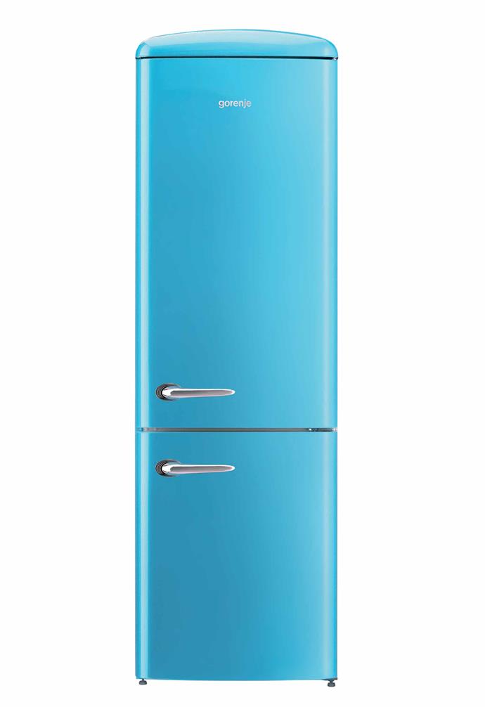 Gorenje 329L bottom-mount retro-style fridge in Baby Blue, $1999, [Appliances Online](https://www.appliancesonline.com.au/|target="_blank"|rel="nofollow").