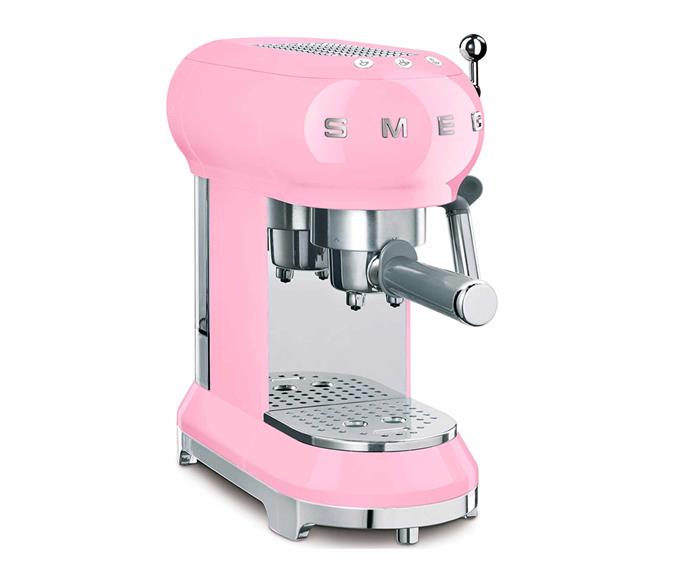 Retro espresso coffee machine in Pastel Pink, $499, [Smeg](https://www.smeg.com.au/|target="_blank"|rel="nofollow").
