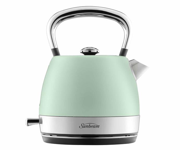 Sunbeam 'London Collection' pot kettle in Matte Green, $129, [Appliances Online](https://www.appliancesonline.com.au/|target="_blank"|rel="nofollow").