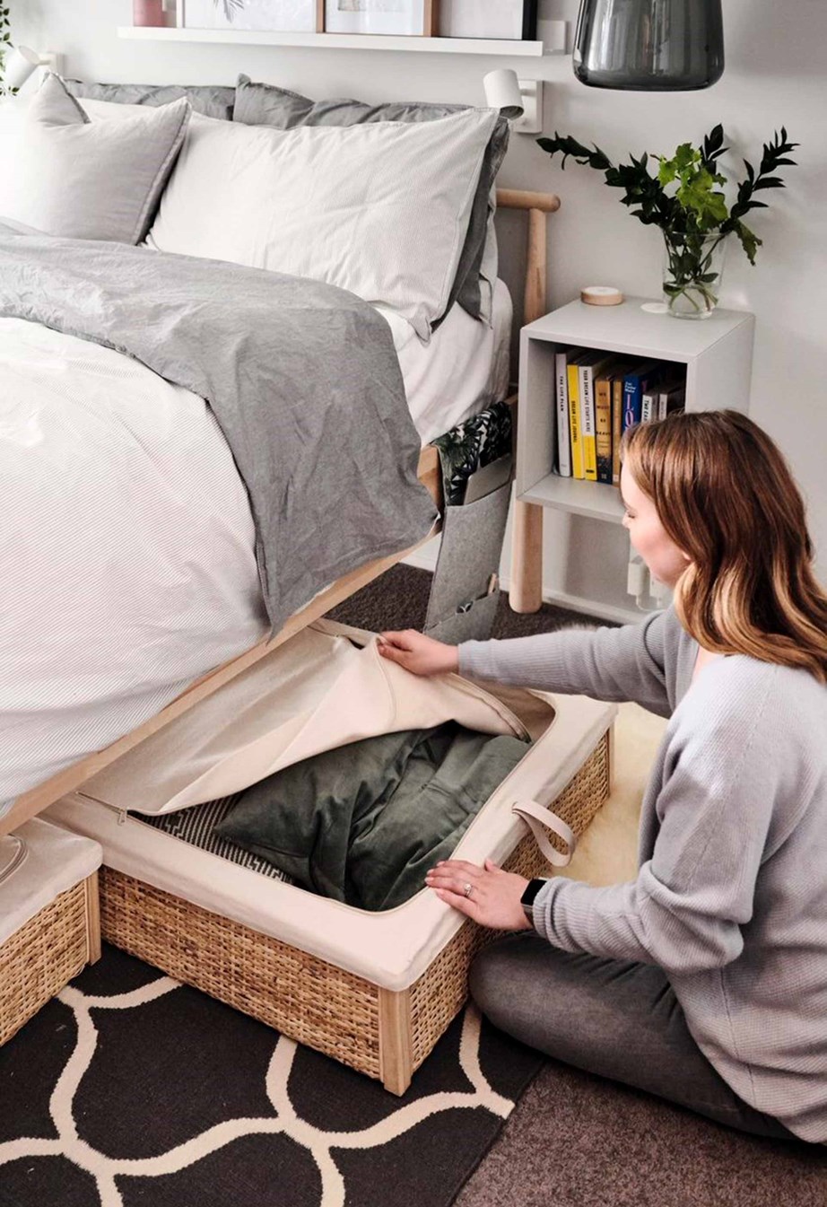 Under-bed storage is a great solution if you're tight on space or if you're looking to keep some of your spare linen or personal belongings neatly tucked away. While you can buy bed bases with built-in storage drawers, if you'd like to save money, you can simply buy storage boxes that fit underneath the bed you already own. 

[**SHOP: Songesand Bed Storage Box, $80, Ikea**](https://www.ikea.com/au/en/p/songesand-bed-storage-box-set-of-2-white-10372542/|target="_blank"|rel="nofollow")