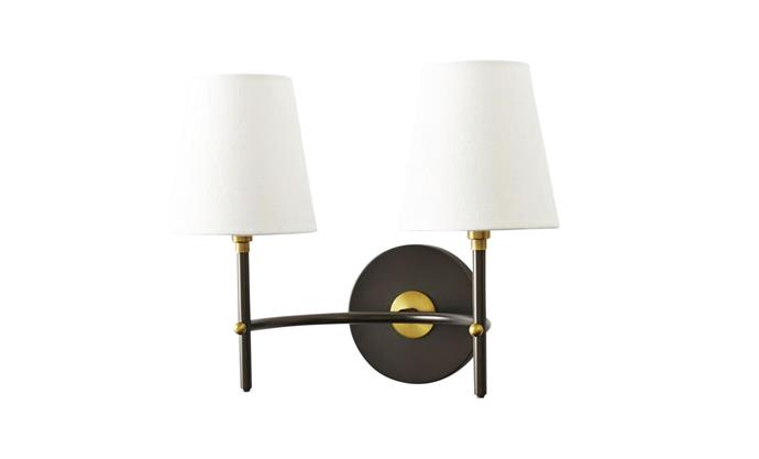 'Arc Mid-century Sconce' double light in Antique Bronze, $199, from [West Elm](http://www.westelm.com.au/arc-mid-century-sconce-double-antique-bronze-w2035|target="_blank"|rel="nofollow")